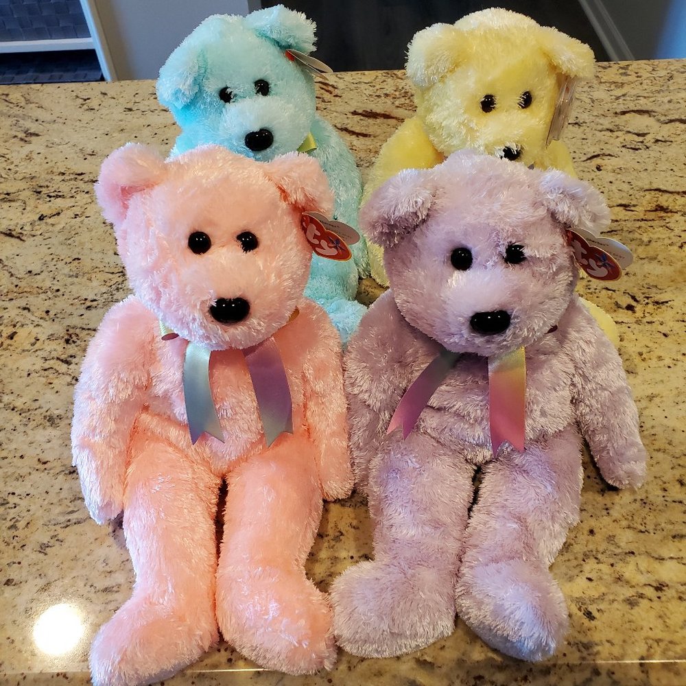 Lot of 4 Ty 2002 Silk 13" Sherbet Beanie Buddy Buddies